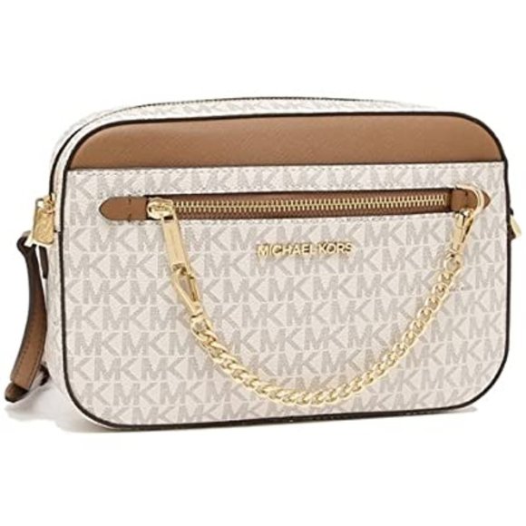 Michael Kors Handbags - Michael Kors Jet Set Large Zip Chain Brown & Vanilla Crossbody